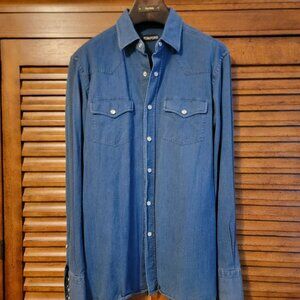 TOM FORD MENS VINTAGE WESTERN SHIRT Blue 40x15.75 SIZE